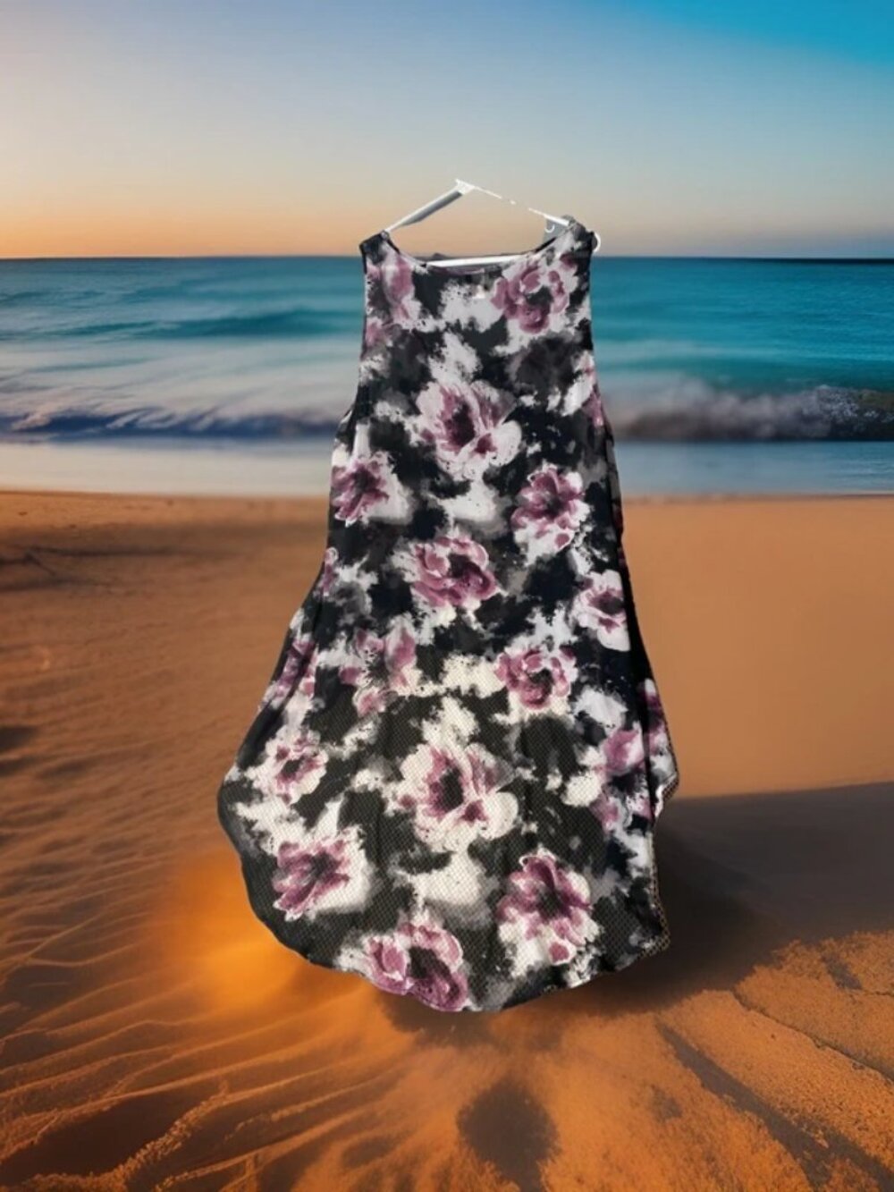 Torrid Womens Hi Low Tank Top Size 2 Black Pink Floral Round Neck Sleeveless - Picture 3 of 5